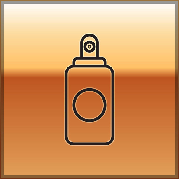Černá čára Spray plechovka pro osvěžovač vzduchu, lak na vlasy, deodorant, antiperspirant ikona izolované na zlatém pozadí. Vektorová ilustrace - Vektor, obrázek