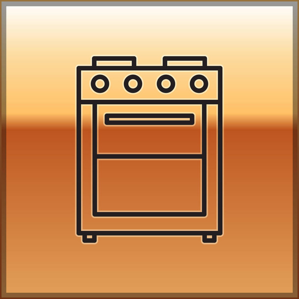 Black line Oven icon isolated on gold background. Stove gas oven sign. Vector Illustration - Vector, Image