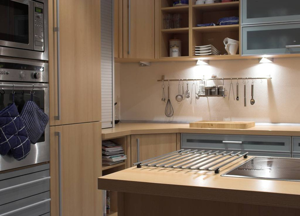 modern kitchen interior with wooden floor - Foto, immagini