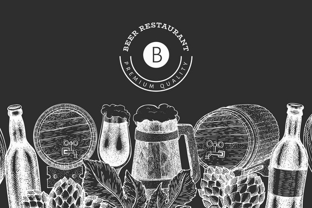 Beer glass mug and hop design template. Hand drawn vector pub be - Vektör, Görsel