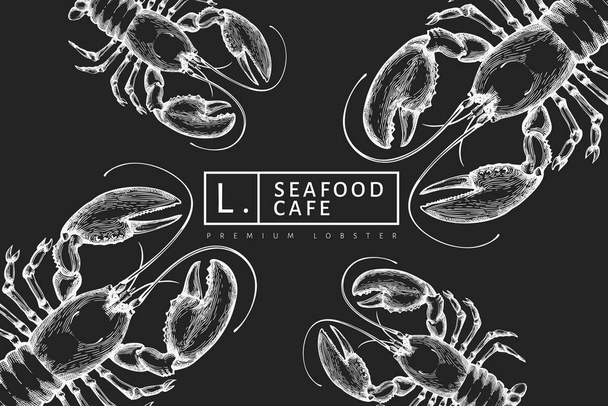 Lobster banner template. Hand drawn vector seafood illustration  - Vektör, Görsel