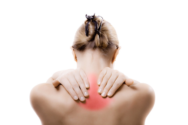 Woman massaging pain back - Foto, imagen