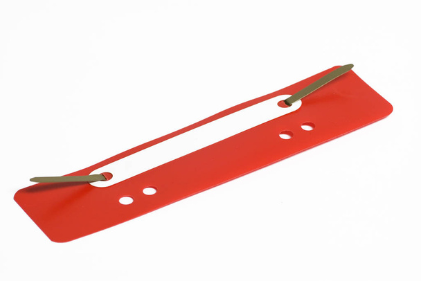 red plastic safety pin on white background - Zdjęcie, obraz
