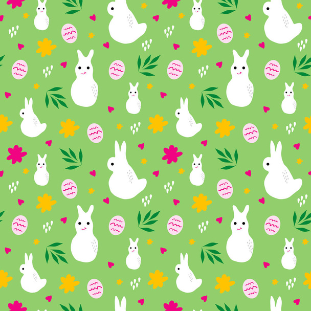 sweet Easter seamless pattern with Easter bunny and eggs in vector. Easter background in doodle style in pastel colors in vector - Wektor, obraz