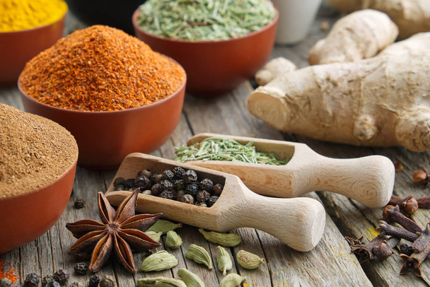 Aromatic spices and herbs. Ingredients for cooking. Ayurveda treatments. - Photo, Image
