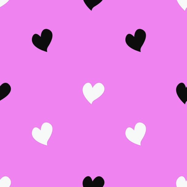 Seamless pattern with black and white hearts on a pink background. Vector illustration. - Vektor, Bild