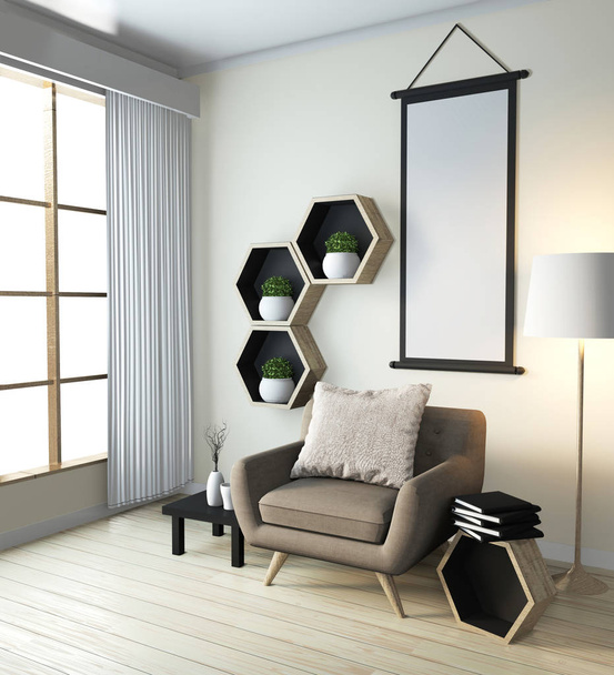 Hexagon raf ahşap tasarımı fikri Japonya 'da duvarda ve koltukta - Fotoğraf, Görsel