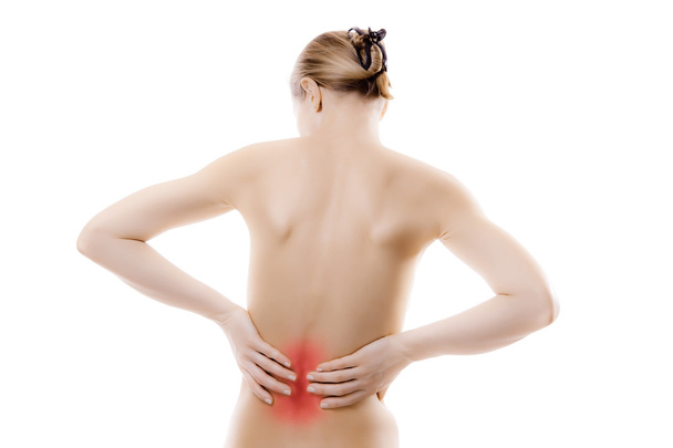 Woman massaging pain back - Foto, imagen