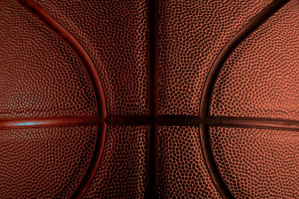 Detalhe de close-up de fundo de textura bola de basquete. Neon azul Banner conceito de arte - Foto, Imagem
