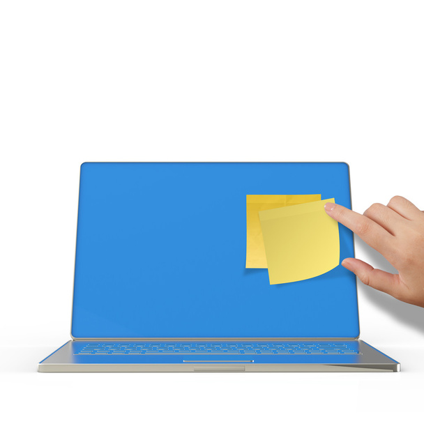 post żółtą karteczkę na komputer 3d - Zdjęcie, obraz