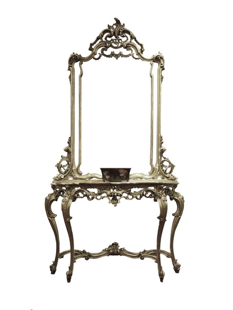 Vintage antieke Dressing Table met zilveren frame Spiegel geïsoleerd - Foto, afbeelding