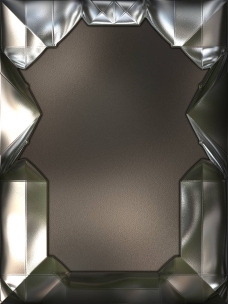 Fondo del menú SciFi. Ilustración metálica reflectante 3D. Plantilla de diseño futurista. Placas de metal con refracción ligh
. - Foto, Imagen