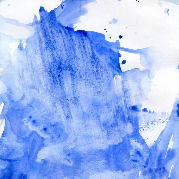 Watercolor illustration. Texture. Watercolor transparent stain. Blur, spray. Blue color. - Zdjęcie, obraz
