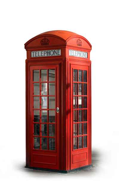 red telephone box isolated on white background - 写真・画像
