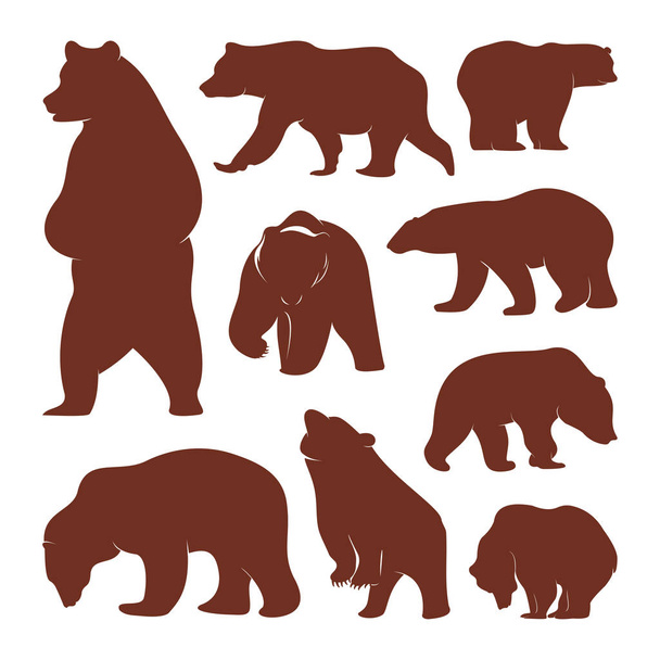 Collection of silhouette Bears. Vector logo. Wildlife. Wild Bear. Vector illustration. - Vector, Image