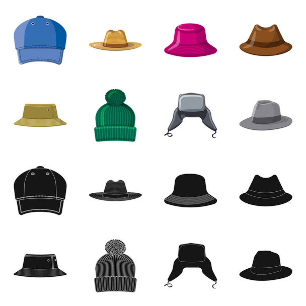 Isolated object of headgear and cap sign. Collection of headgear and accessory vector icon for stock. - Vecteur, image