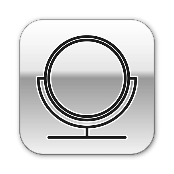 schwarze Linie rundes Make-up Spiegel-Symbol isoliert auf weißem Hintergrund. Silberner quadratischer Knopf. Vektorillustration - Vektor, Bild