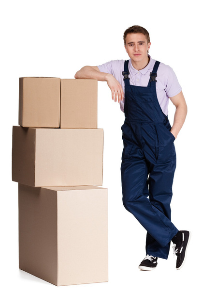 Delivery man with pasteboard boxes - Foto, Imagem