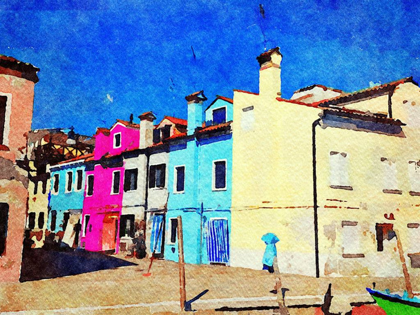 the colorful buildings on the canals of Burano in Venice - Photo, Image