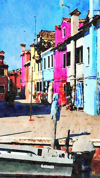 the colorful buildings on the canals of Burano in Venice - Photo, Image