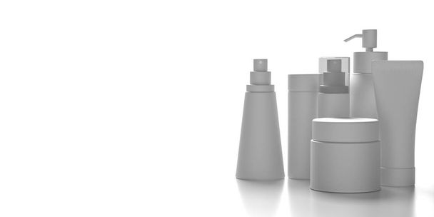 Prázdné kosmetické obaly izolované na bílém pozadí, 3D ilustrace - Fotografie, Obrázek