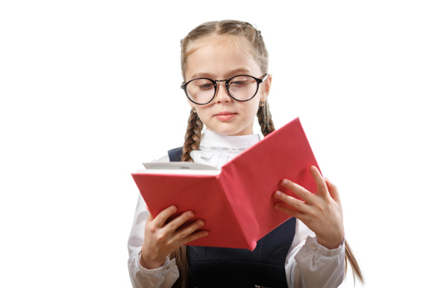 Pretty Student Girl Read Hardcover Book Copyspace - Foto, imagen