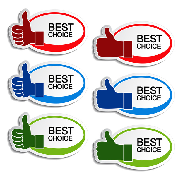 Vector best choice oval stickers with gesture hand - Vektori, kuva