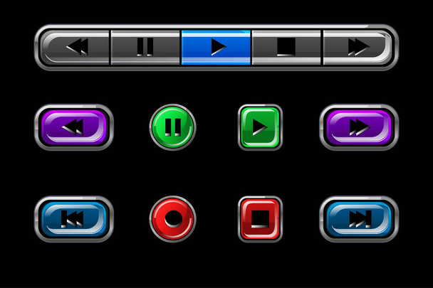 Σύνολο γυαλιστερών κουμπιών για media player. - Διάνυσμα, εικόνα
