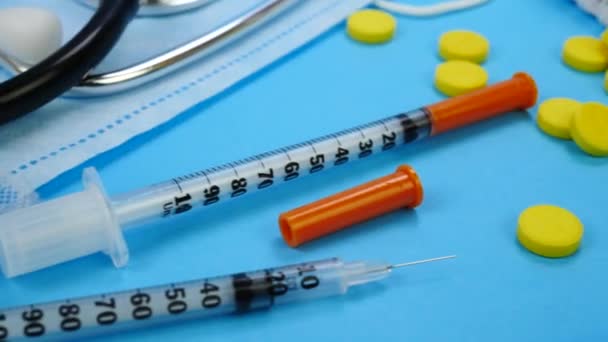 Health Care in Hospital with Insulin Syringe and Pills - Materiaali, video