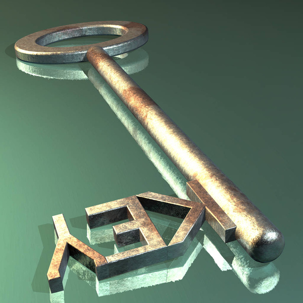 3d rendering of a key and a hammer - Foto, Imagen