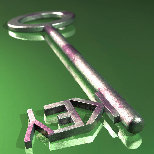 key and keys on a green background - Foto, afbeelding