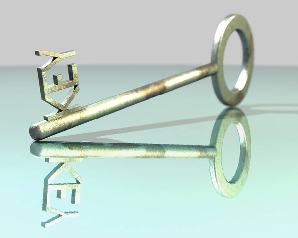 3d rendering of a key with a small house - Photo, Image