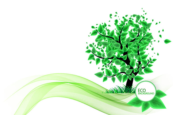 Φρέσκα πράσινα φύλλα σε φυσικό φόντο δέντρων. εικονογράφηση διανύσματος - Διάνυσμα, εικόνα