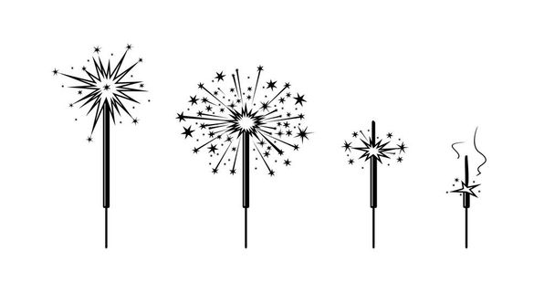 Brillante. ilustración plana en blanco y negro. año nuevo vacaciones, fuegos artificiales de Navidad, vela chispeante
 - Vector, imagen