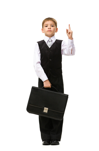 Full length portrait of little businessman with case - Фото, зображення