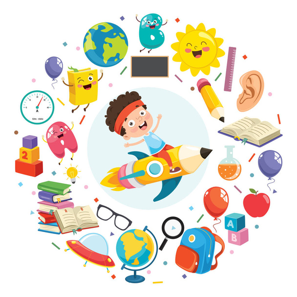 Education Concept With Funny Children - Vector, Image