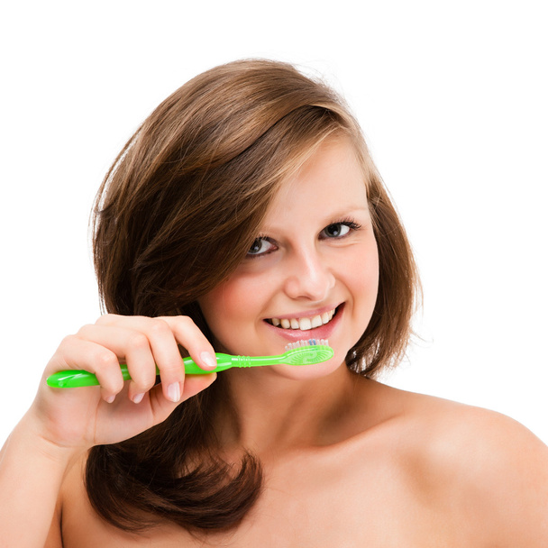 Woman brushing teeth - Foto, Imagem