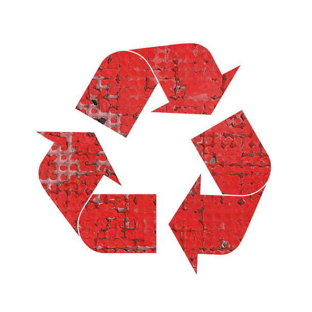 Grunge κόκκινο σύμβολο ανακύκλωσης των βιομηχανικών μετάλλων - Φωτογραφία, εικόνα