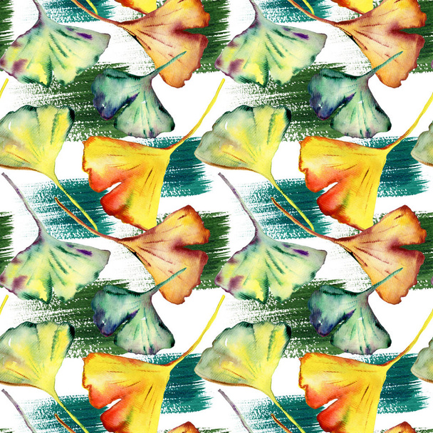 Ginkgo Biloba leaf fashion print. Seamless Pattern - Φωτογραφία, εικόνα