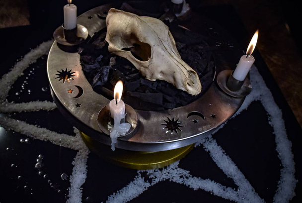Metaphorical still life of occult symbols - Photo, Image