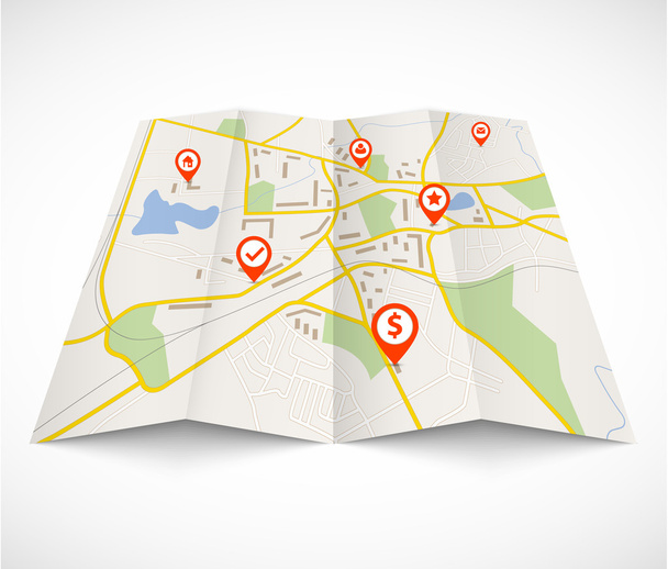 Навигационная карта с красными булавками
 - Вектор,изображение