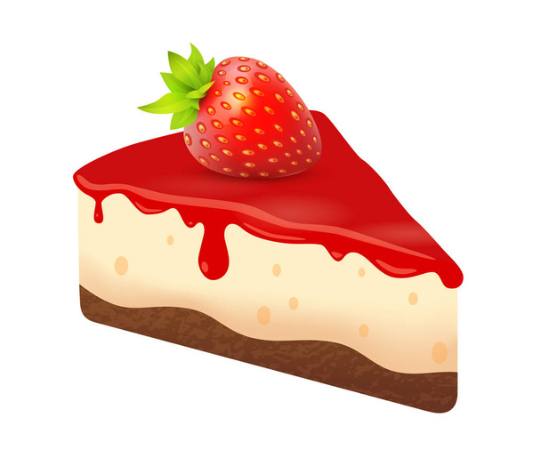 Cheesecake with Strawberry, Piece of dessert cake - Vector, afbeelding
