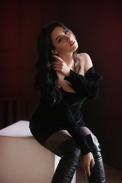  beautiful  young woman in black dress - Photo, Image