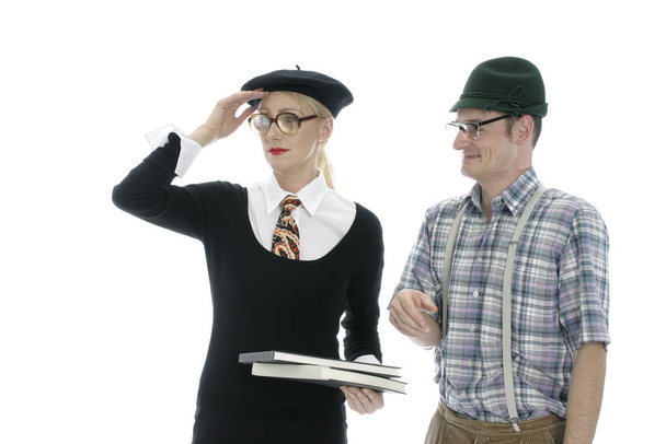 woman with books and man with hat - Photo, image