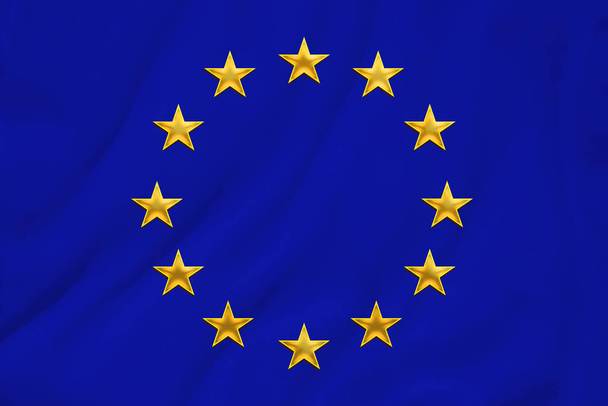 European Union flag, symbol of united Europe on soft silk with soft folds, close-up - Fotó, kép