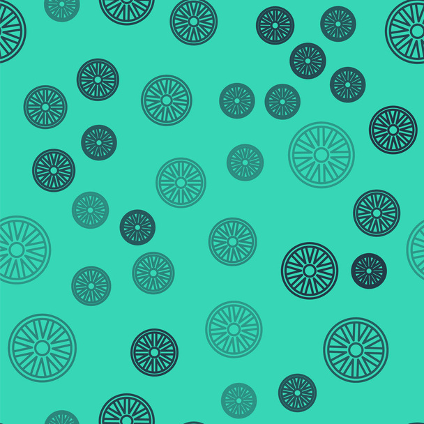 Línea negra Antiguo icono de rueda de madera aislado patrón sin costura sobre fondo verde. Ilustración vectorial
 - Vector, Imagen