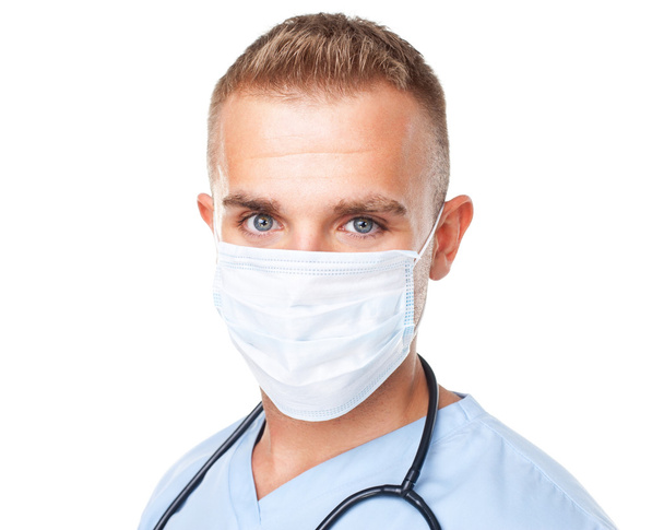 Portrait of young medical doctor in mask - Foto, Imagem