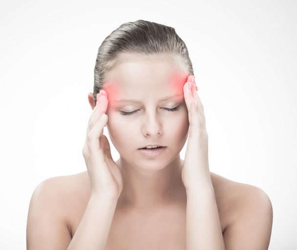 Woman massaging pain head - Fotografie, Obrázek