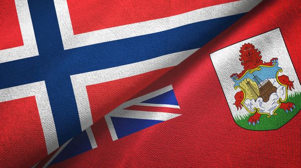 Noruega e Bermudas duas bandeiras de pano têxtil, textura de tecido
 - Foto, Imagem