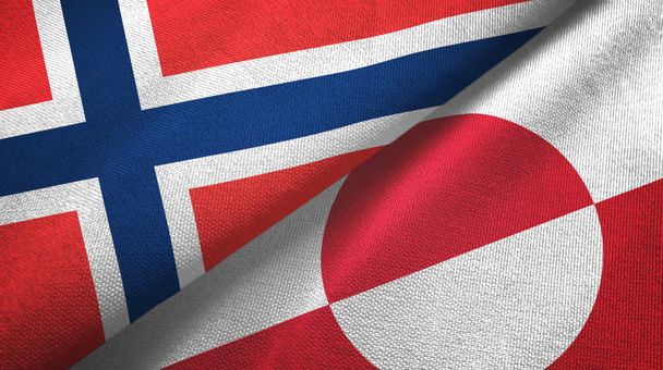 Norwegia i Grenlandia dwie flagi tkaniny tekstylne, tekstura tkaniny - Zdjęcie, obraz